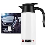 Hervidor eléctrico de coche portátil, con encendedor de cigarrillos, hervidor de calefacción de té de viaje de acero inoxidable con protección multicapa para agua té café leche (blanco)