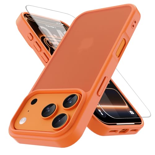 PinLiSheng Matte Case for iPhone 17 Pro Case with 1 Screen Protector,Shockproof Protective Hard Back Slim Phone Case,Frosted Translucent Back Phone Cover, Anti-Fingerprint - Orange
