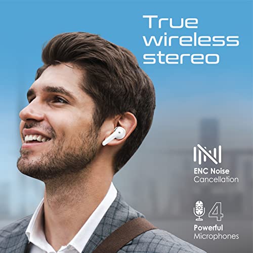 Image of Promate Bluetooth Earbuds, Ergonomic-Fit True Wireless ENC Headphone with 4 Built-in Noise Cancelling Mics, 22h Playtime, 300mAh Charging Case and Smart Touch-Control FreePods-3 White