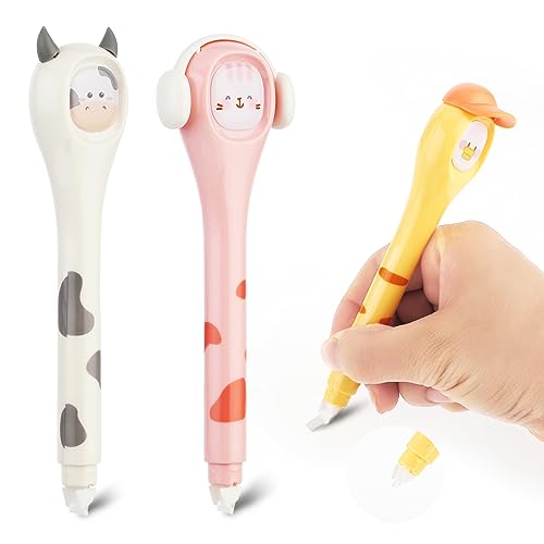 Bewudy 3 Pcs White Out Correction Tape Pen, Quick Dry Whiteout Correction Pen, 1/5\" x 236\" (5mmx6m), Cute Cartoon Pen Shaped Applicator Office School Supplies for Boy Girl