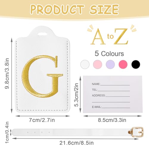 Image of Initial Luggage Tags for Suitcases, Cute Embroidered Letter Luggage Bag Suitcase Identifier Name Baggage Tag, PU Leather Travel Luggage Tags, Bag Tags for Men Women Kids Luggage Handbags(White G)