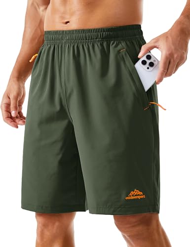 TACVASEN Running Shorts for Men Quick Dry Lightweight Quick Dry Athletic Gym Shorts Stretchy Drawstring Workout Green