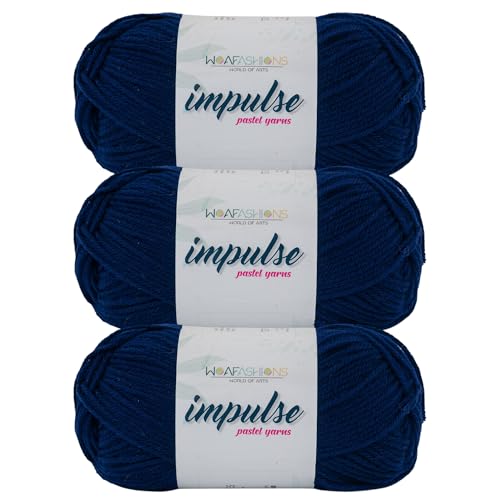 Image of WOAFashions Impulse Hand Knitting & Crochet Yarn, Premium Acrylic, 4 : Medium (Uniform Navy) (3x100gms / 3.5oz / 200mtr / 218yds)