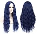 Benegem 26 inches Dark Blue long Wavy Wig Middle Part Synthetic Beach Wave Curly Wig for Halloween Party Daily Wear