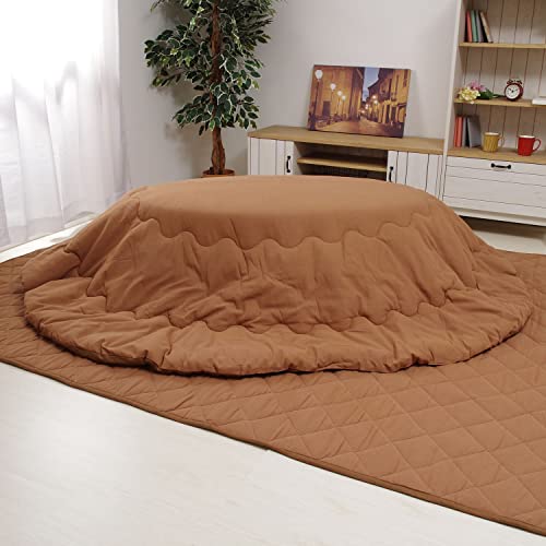 先染めつむぎ織 こたつ布団 楕円形 掛け敷きセット 185×225cm楕円形 ブラウン こたつ掛け布団+こたつ敷き布団 セット