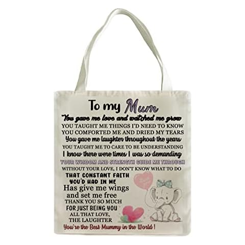 Mummy Tote Bags Mum Happy Mothers Day Gift Bag Mom Birthday Reusable Shopper Bags Accompanying Appreciate Christmas Keepsakes Best Mum in the World Thank you Mommy I Love You (Mum-Beige Color) Cover