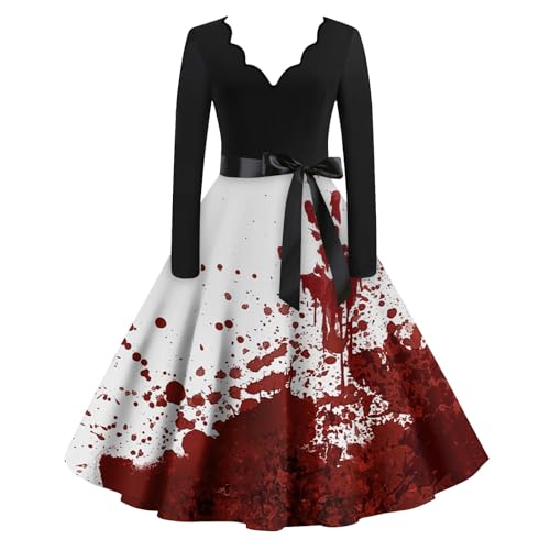 OIOLOYJM Sexy Plus Size Halloween Costumes Woman 2025 Long Sleeve V Neck Printed Gothic Retro Formal Party Dresses for Women