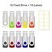 USB Flash Drive Bulk 10 Pack, Exmapor 2GB USB Thumb Drive Swivel Metal Shell Memory Stick with LED Indicator Lanyards Mix Colors