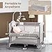 Rinnebbit Baby Bassinets Bedside Sleeper, 4 in 1 Portable Bedside Crib w/Mattress, Diaper Changer, Storage Basket, Music Box, Carry Bag, Foldable Playard Sleeper for Newborn (Light Gray)