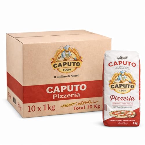 Harina Caputo Pizzeria, Origen Italiana, ideal para masas de alta hidratación, ligera y perfectamente levada, Recomendado para la clásica pizza napolitana, Tipo 00, Contiene 10 unidades de 1 Kg