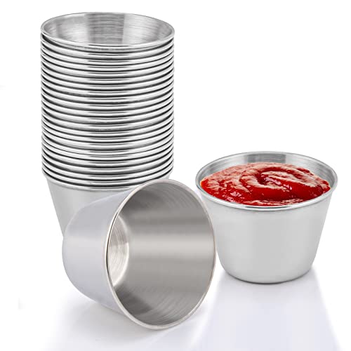 Refractarios, Kitchen Paquete de 24 Tazas de Salsa de Acero Inoxidable, Tazas Individuales para Condimentos, Tazas de Inmersión, Juego de Cocina de Salsa de Inmersión de Porciones