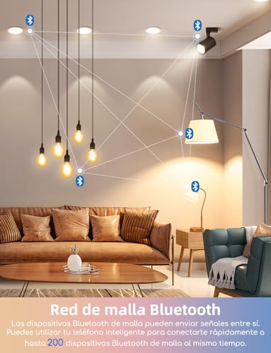 Aigostar Mesh- Bombilla inteligente Bluetooth Mesh, A60. 2700K-6500K y RGB regulable, E27, 12W, 1150 LM. Bombilla LED inteligente compatible con Alexa y Google Home. Incluye mando a distancia. 2Uds - imagen 2