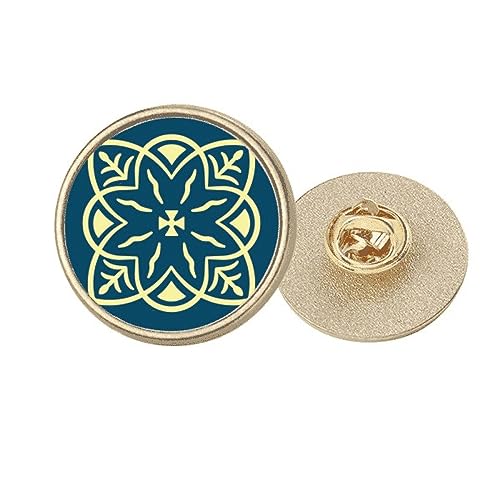 Broche ronde en métal doré bleu Talavera, accessoire de mode vintage taille M