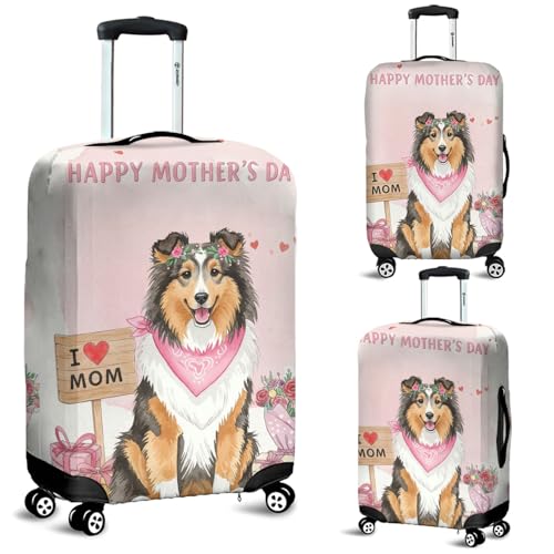 Happy Mother's Day Shetland Sheepdog Love Dog Mom Heart Flower Travel Luggage Cover Sheltie Dog Lover Gifts Suitcase Dust Protective Decor 120042