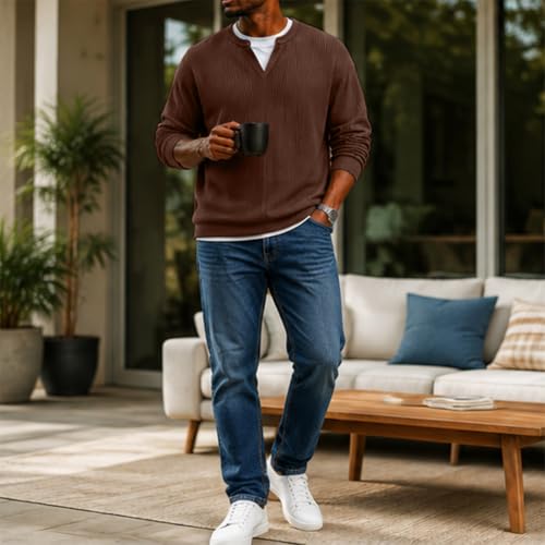 Layered Waffle Tee Men Long Sleeve Vneck Layered Comfort Waffle Tee - image 2