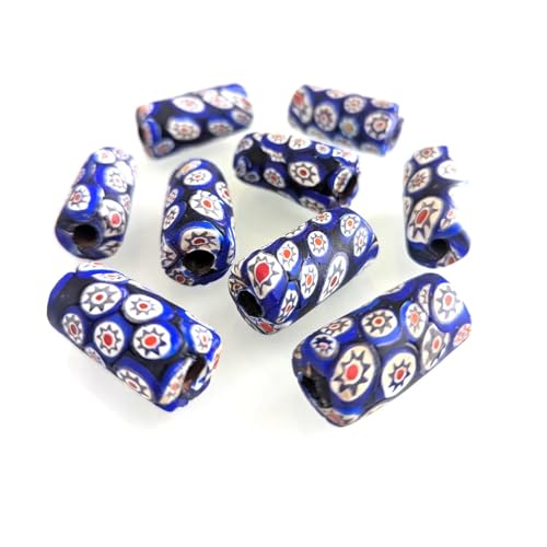 Millefiori Java Trade Beads Cylinder 12-15 x -24-27mm Dark Blue,