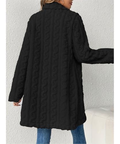 GRMLRPT Damen Lang Winterjacke Revers Parka Elegant Trenchcoat Mantel Oversize Plüschjacke Plüschmantel Teddy Fleece Jacke Cardigan Outwear Coat(Schwarz,XXL)