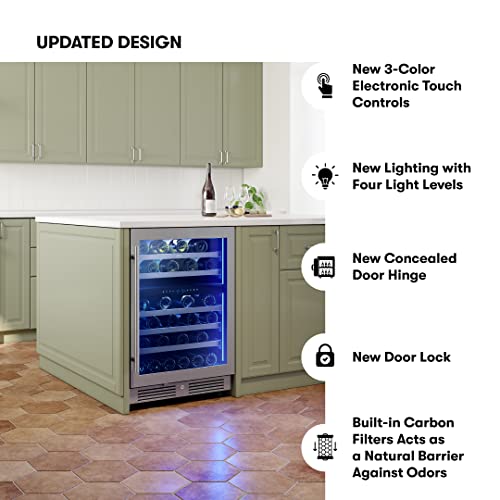 Zephyr Presrv 24\" Wine Fridge Dual Zone Under Counter - Countertop Mini Wine Cooler Cellars Small Cabinet Wine Refrigerator Home Bar Chiller Freestanding with French Glass Door Black, 45 Bottles 750ml