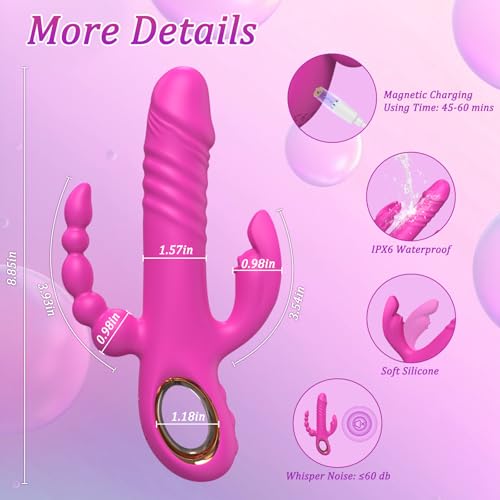 Image of Thrusting Dildo Vibrator Sex Toys for Women, G Spot Anal Rabbit Vibrators Adult Sex Toys with 7 Powerful Speeds & 7 Vibrating Modes Upgrade Silicone Waterproof Rechargeable,Rose