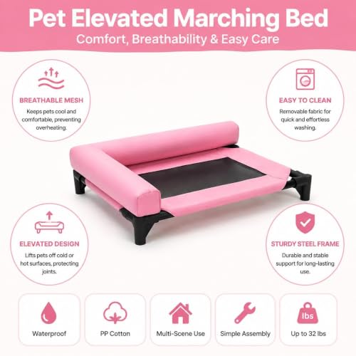 Cama elevada para perros que alivia el calor con malla transpirable rosa 7