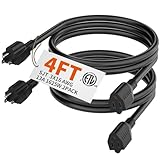 HUANCHAIN 4 FT(2 Pack) 16 Gauge Black Indoor Outdoor Extension Cord Waterproof, Flexible Cold Weather 3 Prong Electric Cord Outside, 13A 1625W 125V 16AWG SJTW, ETL Listed
