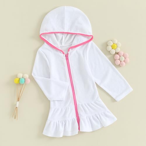 Kids Toddler Girls Hooded Terry Cover Up Swimsuit Zip-Up Beach Bathing Suit Towel Wraps Zipper Swimwear Coverup4