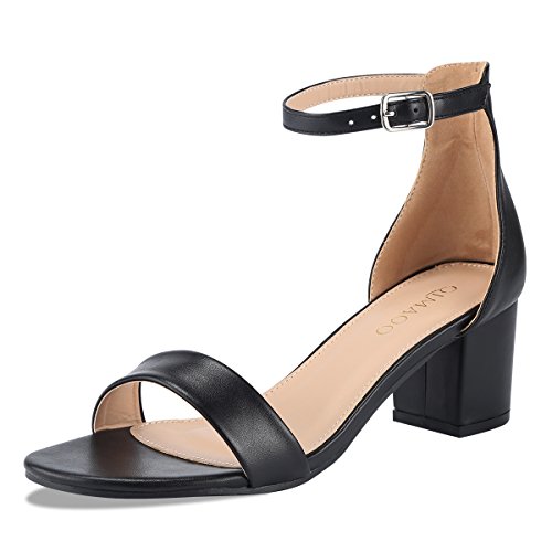 Qimaoo Femme Été Sandales à Talon Carré, Chaussures à Haut Talon de 6cm pour Mariage Soirée Fête, Noir, 38.5 EU