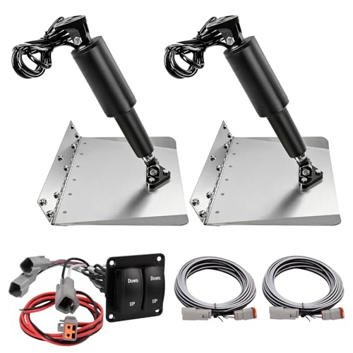 Image of 15101-104 9 inch x 12 inch Standard Electric Trim Tab Kit, 12V Marine Grade Boat Trim Tabs with Double Rocker Switch for 16ft-25ft Boats Replaces 15001-101, 15101104, 15001101, 10222-211D