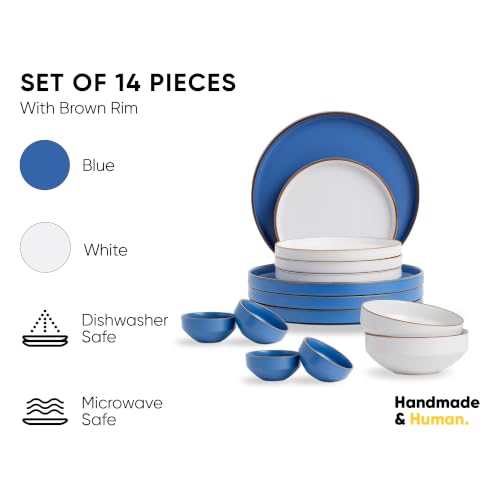 Image of Shay Modern Ceramic Dinner Set, 14 Pcs, Blue White | Crockery Set for Gifting & Dining| Premium Ceramic Dinner Set | Matte Finish (Japandi Dinner Set - Blue White, 14 Piece)