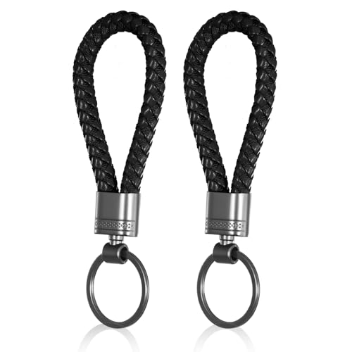 Giantree Porta-chaves de couro entrançado de 2 peças, porta-chaves porta-chaves unissexo, porta-chaves curto de couro para homem mulher carro mota e casa, Preto, S