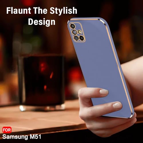 Image of TheGiftKart Luxurious Golden-Plated Back Cover Case for Samsung Galaxy M51 | Raised Lips for Camera & Screen Protection | Shockproof Design | Stylish Case for Samsung Galaxy M51 (TPU, Greyish Blue)