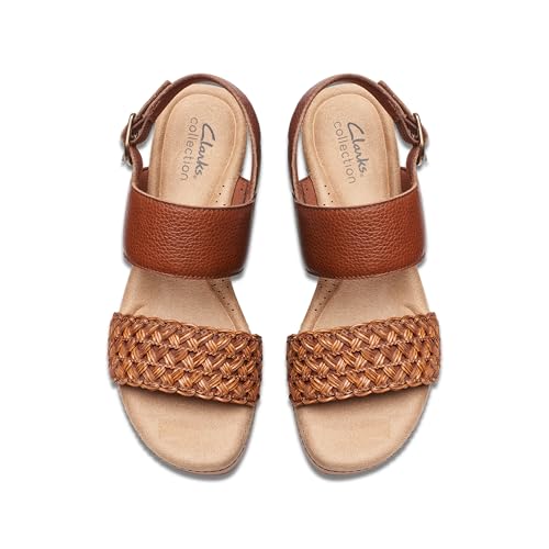 Clarks Women's Seannah Step Wedge Sandal, Tan Leather, 42.5 EU