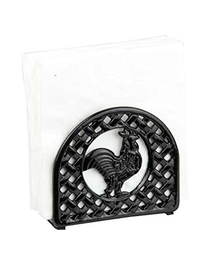 Home Basics Cast Iron Rooster Napkin Holder / Freestanding Tissue Dispenser Organizer for Kitchen Countertop, Durable, Sturdy, Home Décor Black Measures 5.5