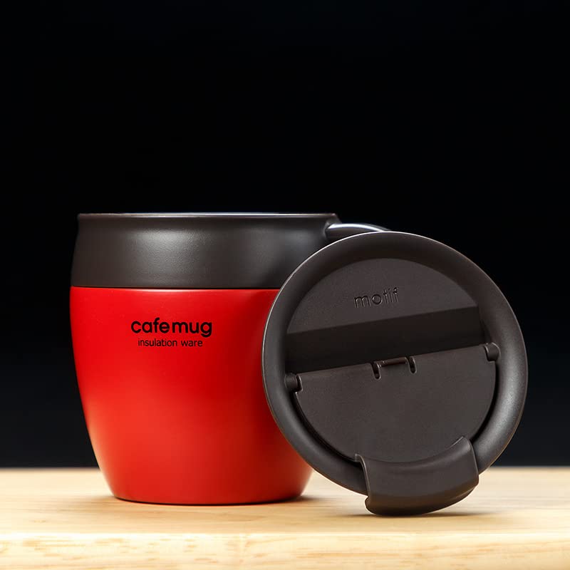 304 Stainless Steel Double Layer Vacuum Insulation Cup Japanese Style With Handle Coffee Marker Water Glass, Red with cover