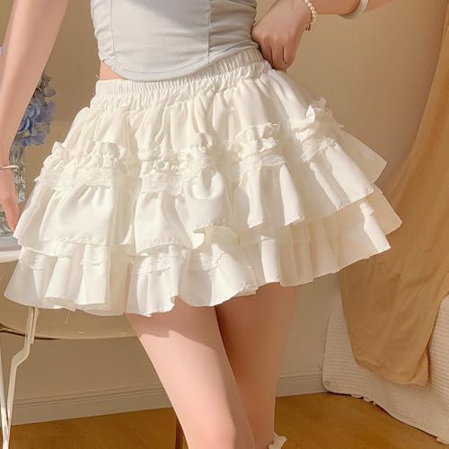 Women's Sweet and Fashionable Short Skirt, Summer Cute and Elegant Ballet Style White Fluffy Cake Skirt with Lining4