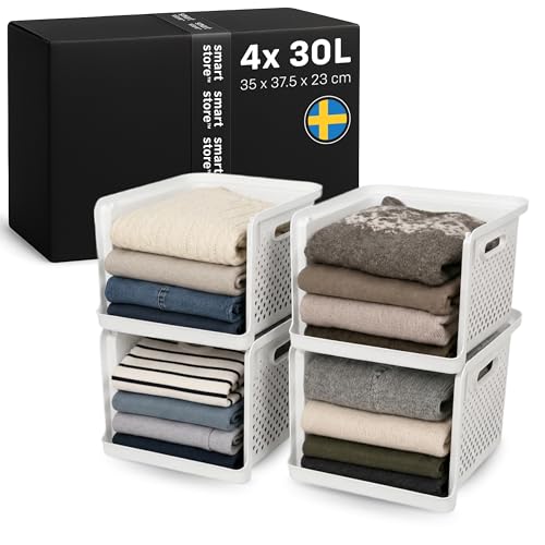 Image of SmartStore 4x Wardrobe Storage Organiser 18L Off White with Handles