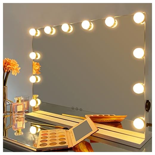 iCREAT Sminkspegel med ljus, Hollywood sminkspegel, flera färglägen kosmetisk spegel, smart beröringskontroll sminkspegel med 12 dimbara glödlampor, vit