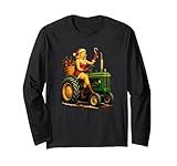Lustiger Pinup-Bauernhofurlaub mit Weihnachtsmann und Traktoren Langarmshirt