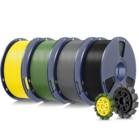 SUNLU PLA+2.0 3D Printer Filament 4KG, Upgrade PLA+ Filament 1.75mm, Tougher and Stronger, Dimensional Accuracy +/-0.02mm, 1KG per Spool, 4KG in Total, Black+Gray+Olive Green+Yellow