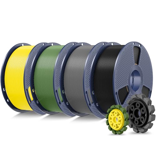 SUNLU PLA+2.0 3D Printer Filament 4KG, Upgrade PLA+ Filament 1.75mm, Tougher and Stronger, Dimensional Accuracy +/-0.02mm, 1KG per Spool, 4KG in Total, Black+Gray+Olive Green+Yellow