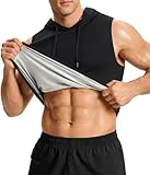 Junlan Sauna Suit for Men - Workout Hoodies for Men Sauna Shirt Gym Shirts Sweat Vest Tank Top(Black, Large)