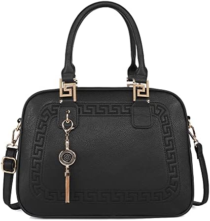 Montana West Satchel Bags for Women Tassel Top Handle Handbags Barrel Purses with Crossbody Strap Black MWC-041BK