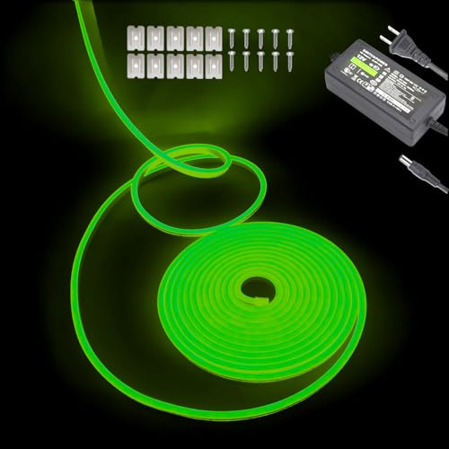 mvthenxi Neon LED Strip Light, 16.4ft/5M Flexible Rope Light - 12V DC, 600 LEDs, Waterproof for Indoor & Outdoor Home Decor (Green)