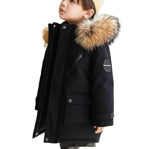 duxyoz Black Kids Parka Coat - Padded,Hooded,Thicken,Heavyweight,Windproof,Warm,Faux Fur Hood,Long Sleeve Casual Thermal Quilted Overcoat Snow Jackets 15-16 Years