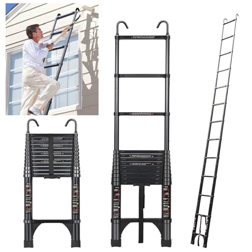 JADDUO 16.5FT Telescopic Ladder, Aluminium Black Telescoping Ladder with Non-Slip Feet and Stable...