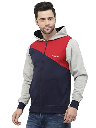 Image of Kalt Men Full Sleeves Zipper Fleece Colour Block Hoodie