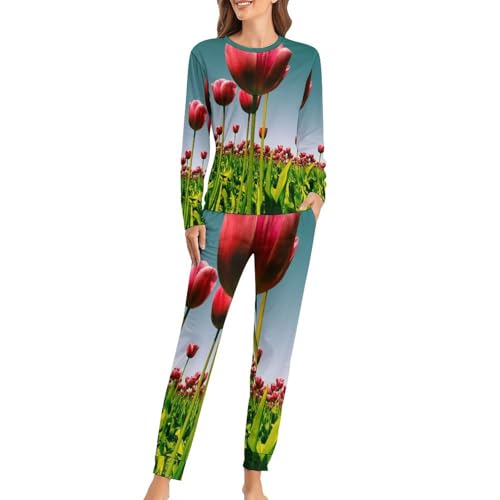 Pyjama femme Tulipe ensemble manches longues contre le froid nocturne