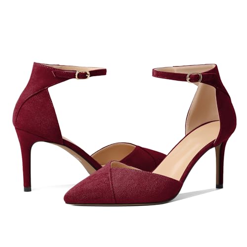 Mettesally Women's Stiletto High Heels Ankle Strap Closed Pointed Toe D'Orsay Pumps Dress Shoes for Wedding Party Work 5