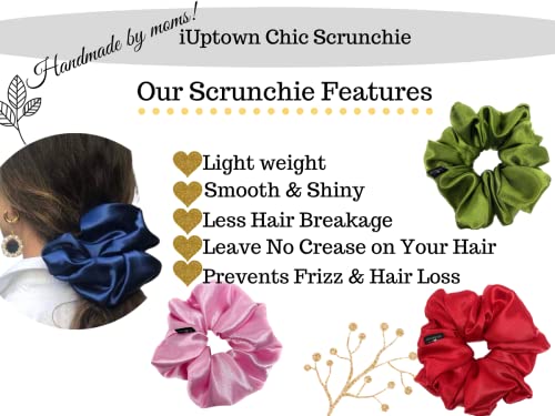 Iuptown Chic Jumbo Oversized Xl Satin Scrunchies For Women Girls, Frizz Prevention, Sleep Hair Holder Scrunchy, Large Elastic Ties Band For Ponytail Bun, Satin Hair Ties For Breakage Prevention (Green) #TOP4