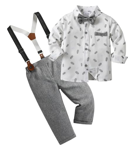 SEAUR Boys Formal Wear Toddler Boy Outfits Suits Kids Gentleman Wedding Clothes Dress Shirt Bowtie Detachable Suspender Pants 3 Piece Set 18-24 Months